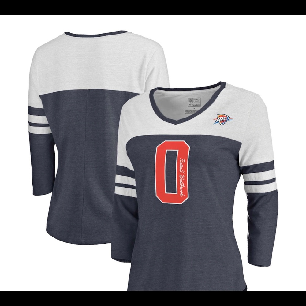 Russell Westbrook Oklahoma City Thunder Tri-Blend 3/4-Sleeve V-Neck T-Shirt